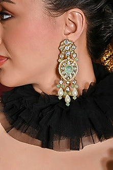 Gold Finish Green Stone Dangler Earrings