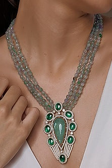 Gold Finish Green Polki Stone Necklace