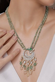Gold Finish Green Stone Necklace