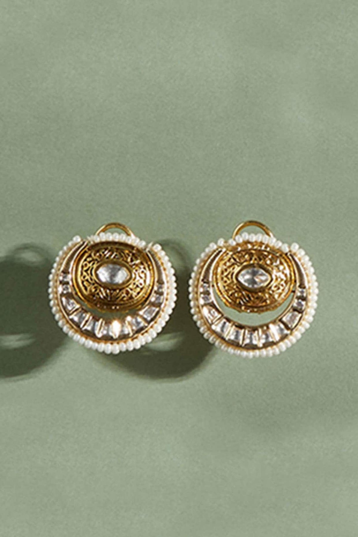 Gold Plated Hydro Polki & Shell Pearl Stud Earrings