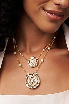 Gold Finish Kundan Polki & Pearl Long Necklace
