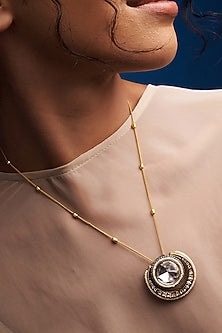 Gold Finish Kundan Polki Long Pendant Necklace