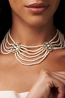 Gold Finish Kundan Polki & Pearl Long Necklace