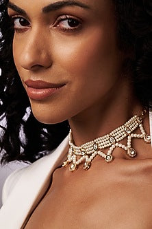 Gold Finish Kundan Polki & Pearl Long Necklace