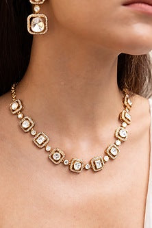 Gold Finish Kundan Polki & Pearl Necklace Set