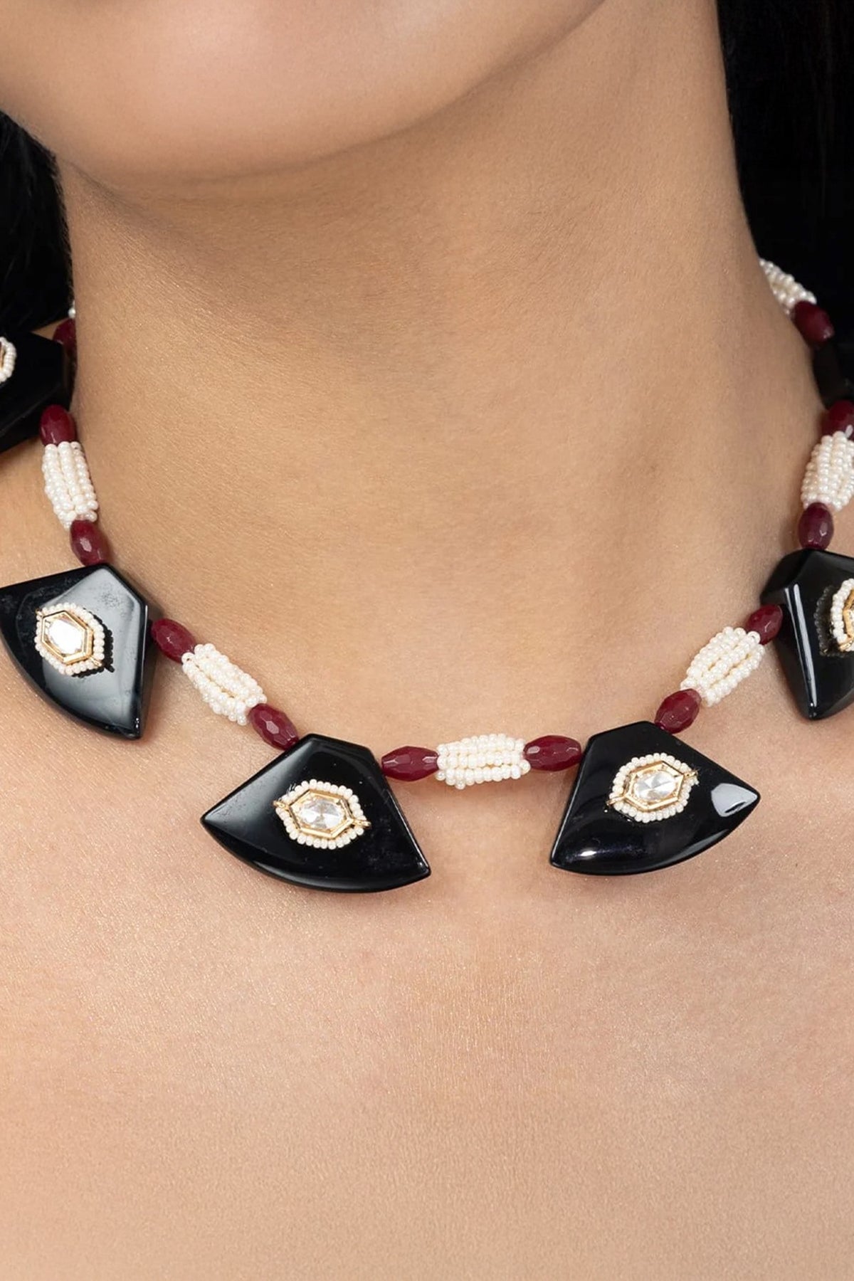 Gold Finish Multi-Colored Stone Necklace