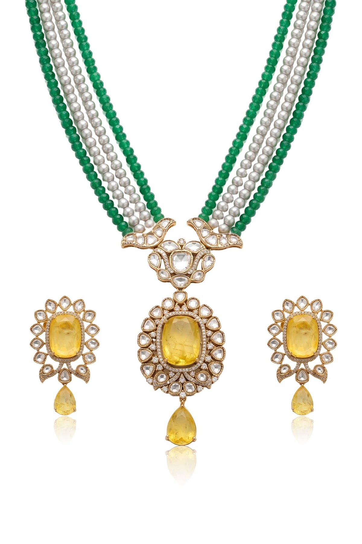 Gold Finish Green Stone Necklace Set