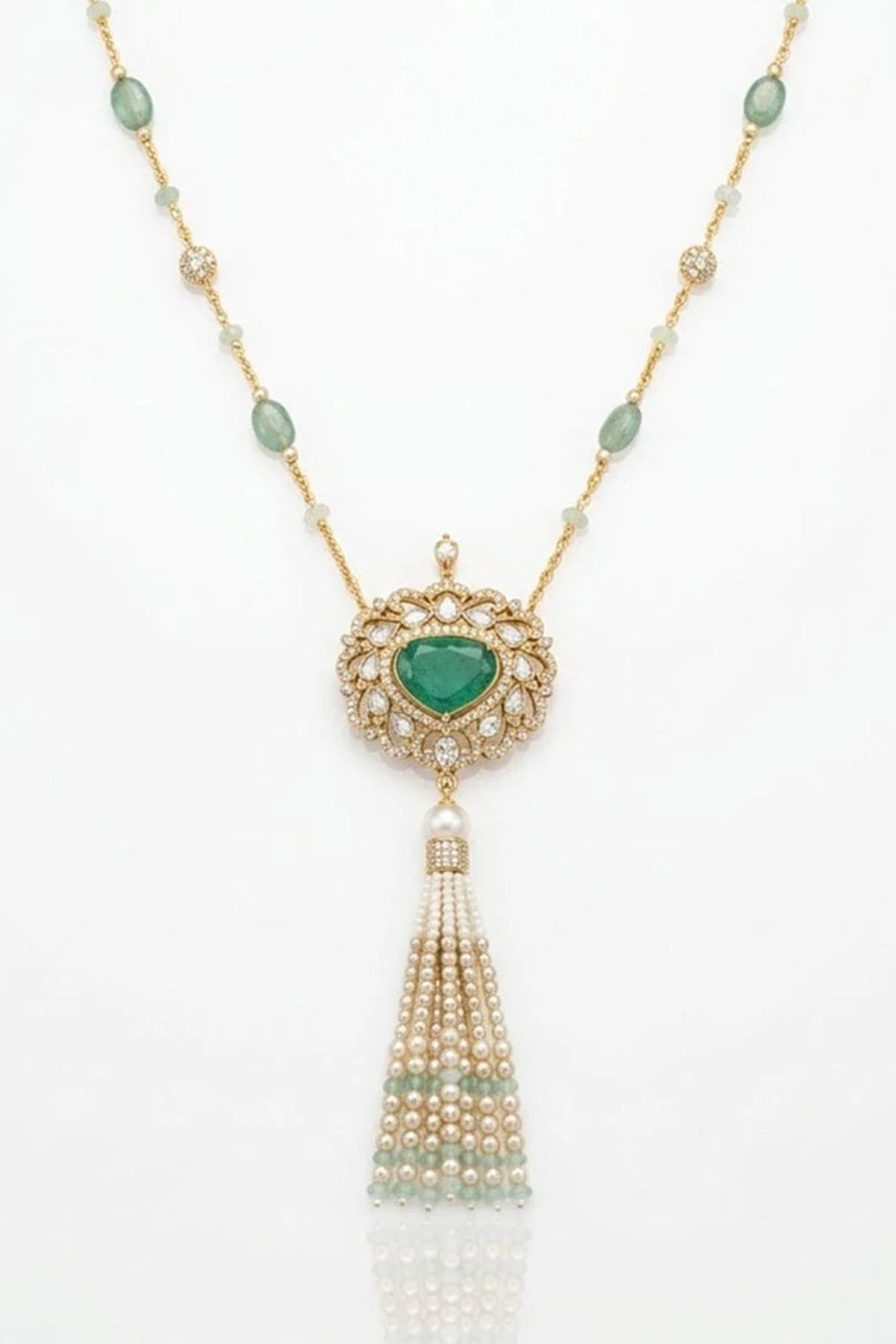 Gold Finish Green Stone Necklace