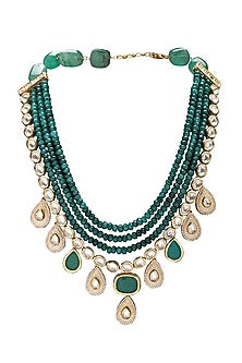 Gold Finish Green Agate Beads Necklace Set