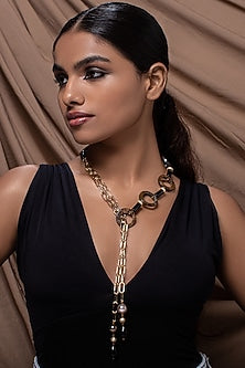 Gold Finish Agate & Cubic Zirconia Necklace
