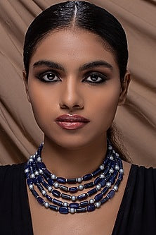 Gold Finish Pearl & Quartz Necklace