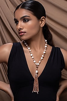 Gold Finish Pearl Zirconia Necklace
