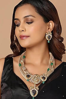 Gold Finish Lakshmi Pendant Necklace Set