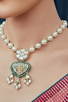 Gold Finish Kundan Polki & Beads Necklace