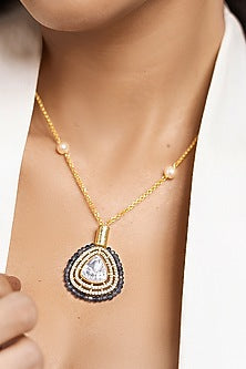 Gold Finish Stone Pendant Necklace