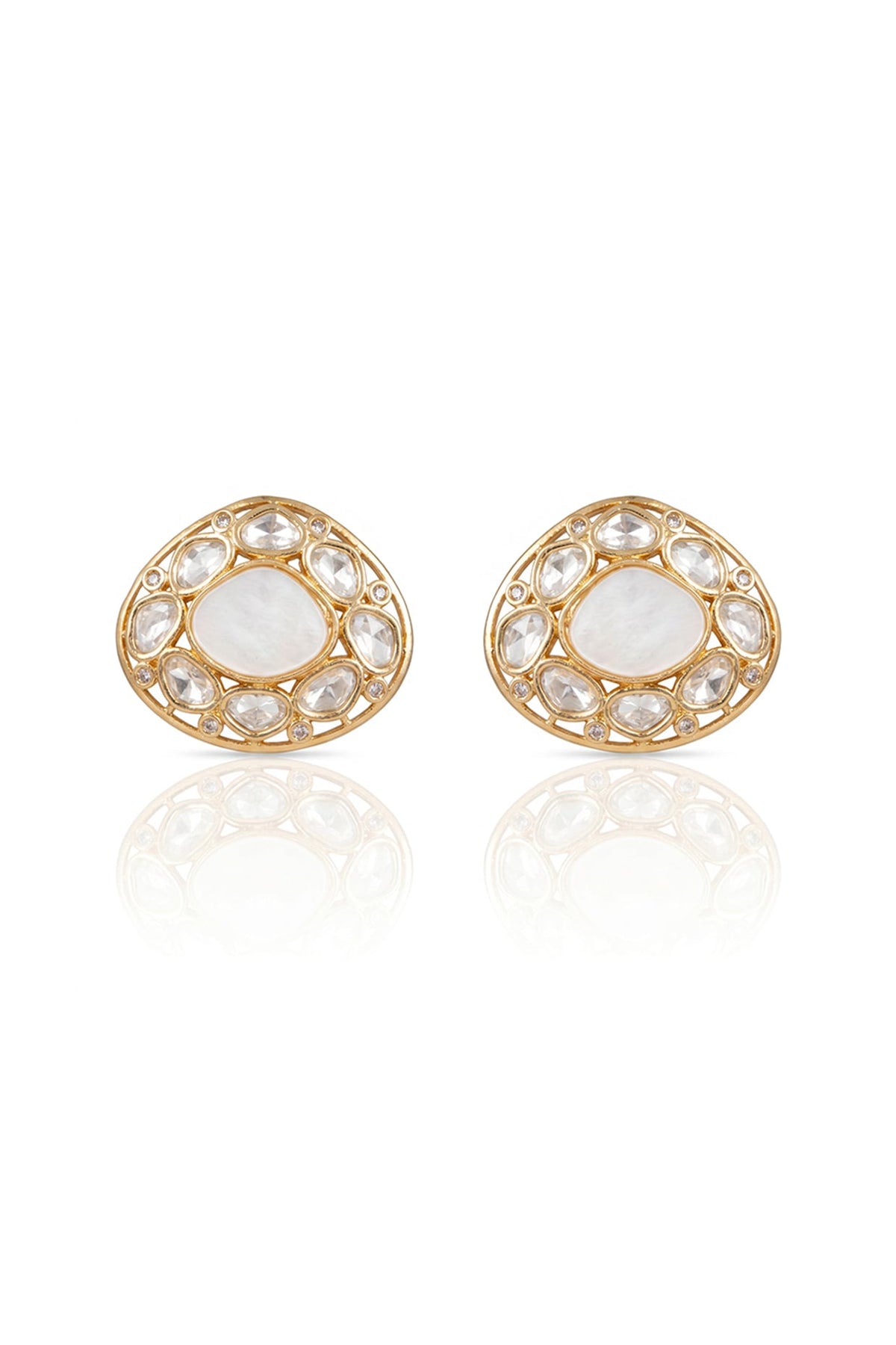 Gold Finish Kundan Polki Stud Earrings