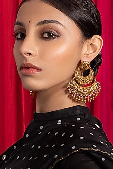 Antique Gold Finish Hydro Ruby Chandbali Earrings