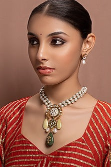 Gold Finish Beaded Meenakari Necklace Set