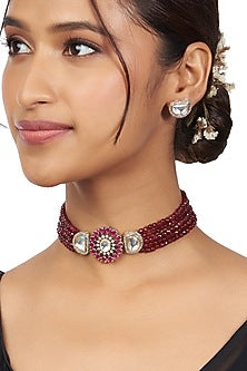 Gold Finish Beaded Choker Necklace Set