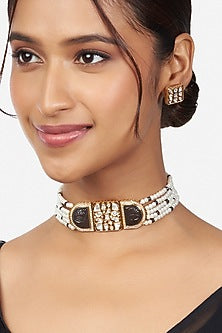 Gold Finish Pearl Choker Necklace Set