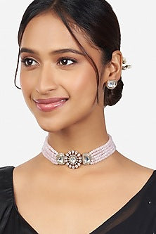 Gold Finish Necklace Set With Hydro Kundan Polki