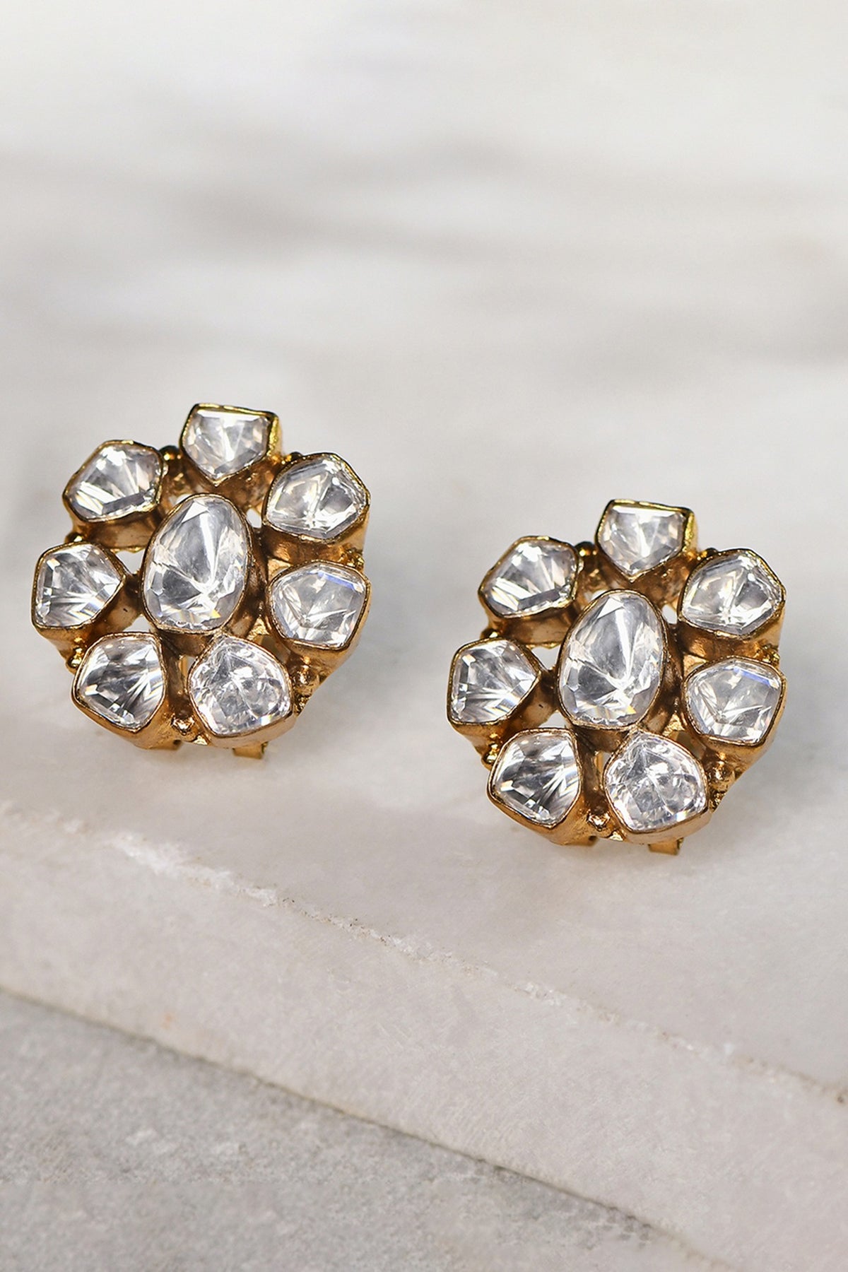Gold Plated Kundan Polki Stud Earrings