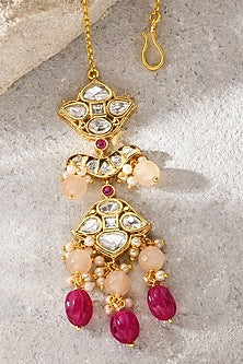 Gold Plated Kundan Polki & Agate Maangtikka