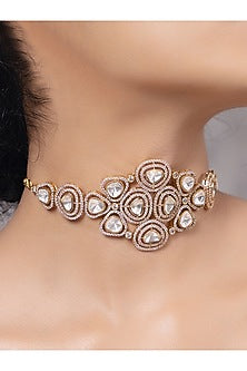 Gold Finish Kundan Polki & Pearl Choker Necklace