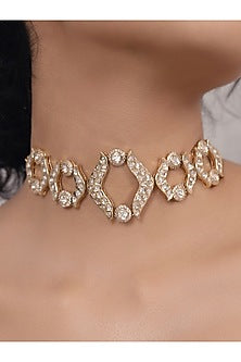 Gold Finish Kundan Polki & Pearl Choker Necklace