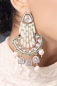 Gold Finish Kundan Polki & Pearl Chandbali Earrings