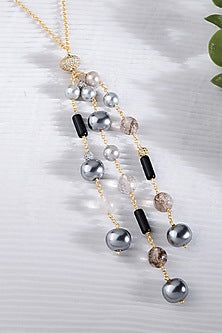 Gold Finish Silver & White Pearl Chain Necklace