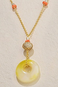 Gold Finish Yellow Stone Donut Shaped Pendant Necklace