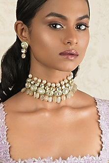 Gold Finish Quartz Drop Necklace Set