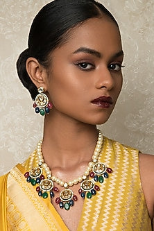 Gold Finish Jade & Kundan Necklace Set
