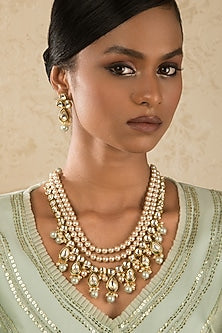 Gold Finish Pearl Choker Necklace Set