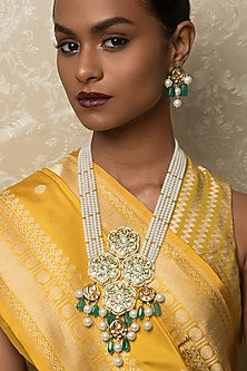 Gold Finish Jade Drop Choker Necklace Set