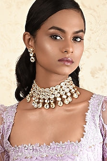 Gold Finish Kundan Enameled Necklace Set