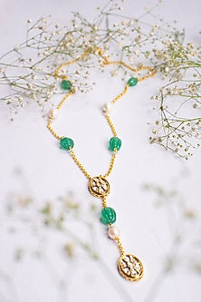 Gold Finish White Pearls Long Necklace