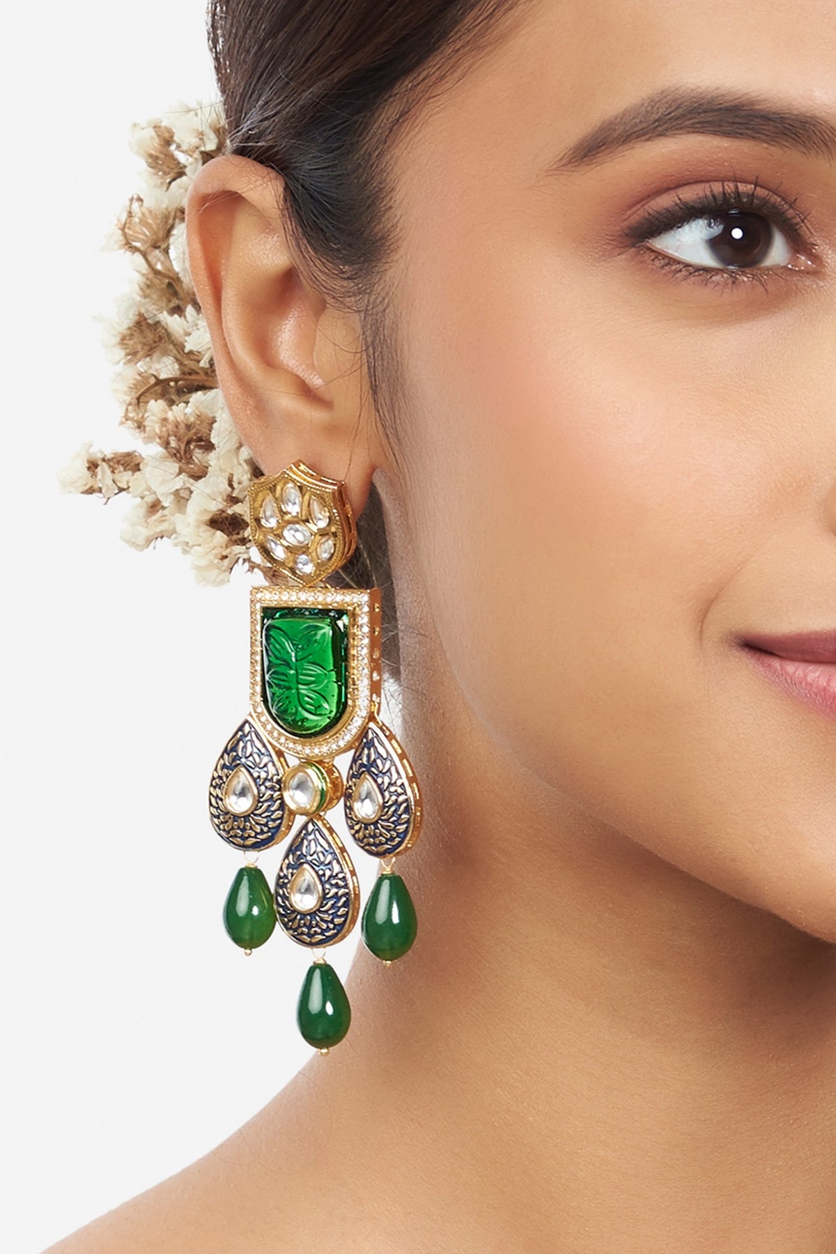 Gold Finish Enameled Dangler Earrings