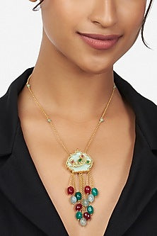 Micron Gold Finish Pendant Necklace With Hydro Stones