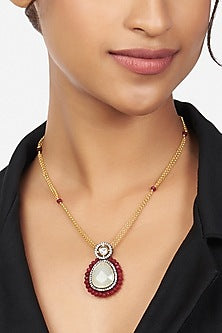 Micron Gold Finish Pendant Necklace With Hydro Polki