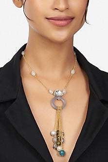 Gold Finish Pendant Necklace With Agates