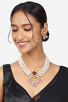 Gold Finish Pearls Necklace Set