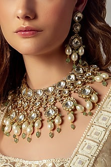 Gold Plated Hydro Polki & Quartz Beaded Necklace Set