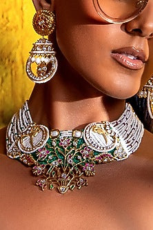Gold Plated Hydro Ruby & Emerald Choker Necklace Set