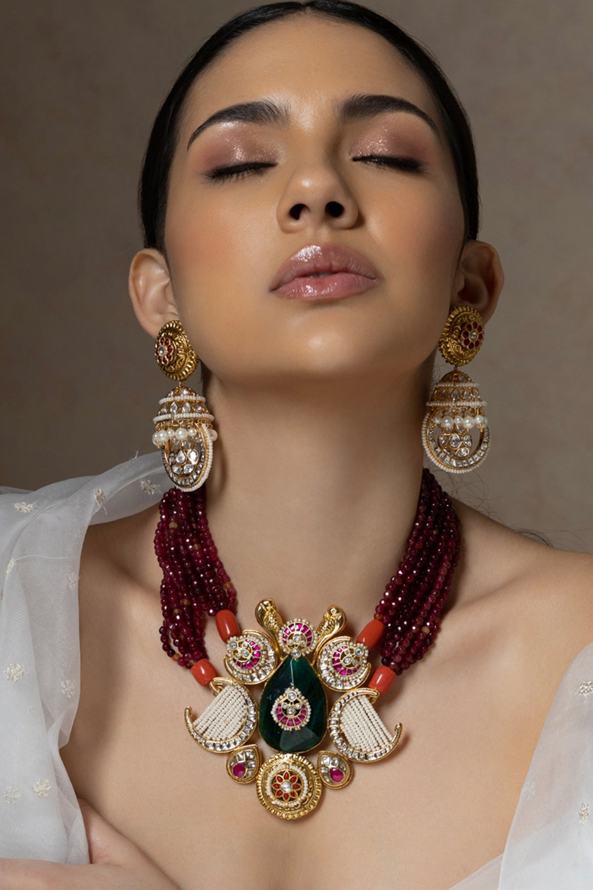 Gold Plated Hydro Ruby & Hydro Polki Choker Necklace Set