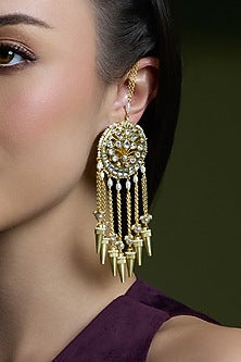 Yellow Gold Finish Kundan Polki Drop Earring