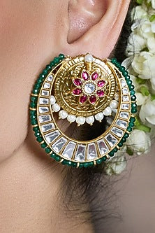 Antique Gold Finish Pearl Chandbali Earrings