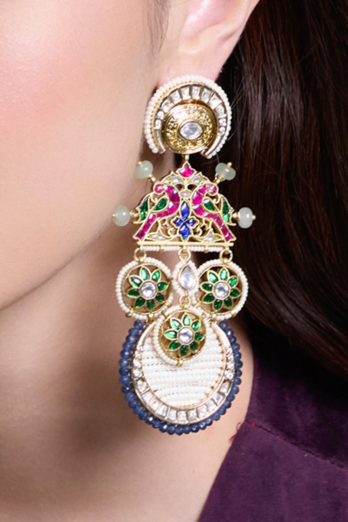 Yellow Gold Finish Enameled Dangler Earrings