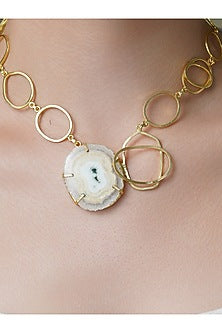 Yellow Gold Finish Natural Agate Stone Choker Necklace